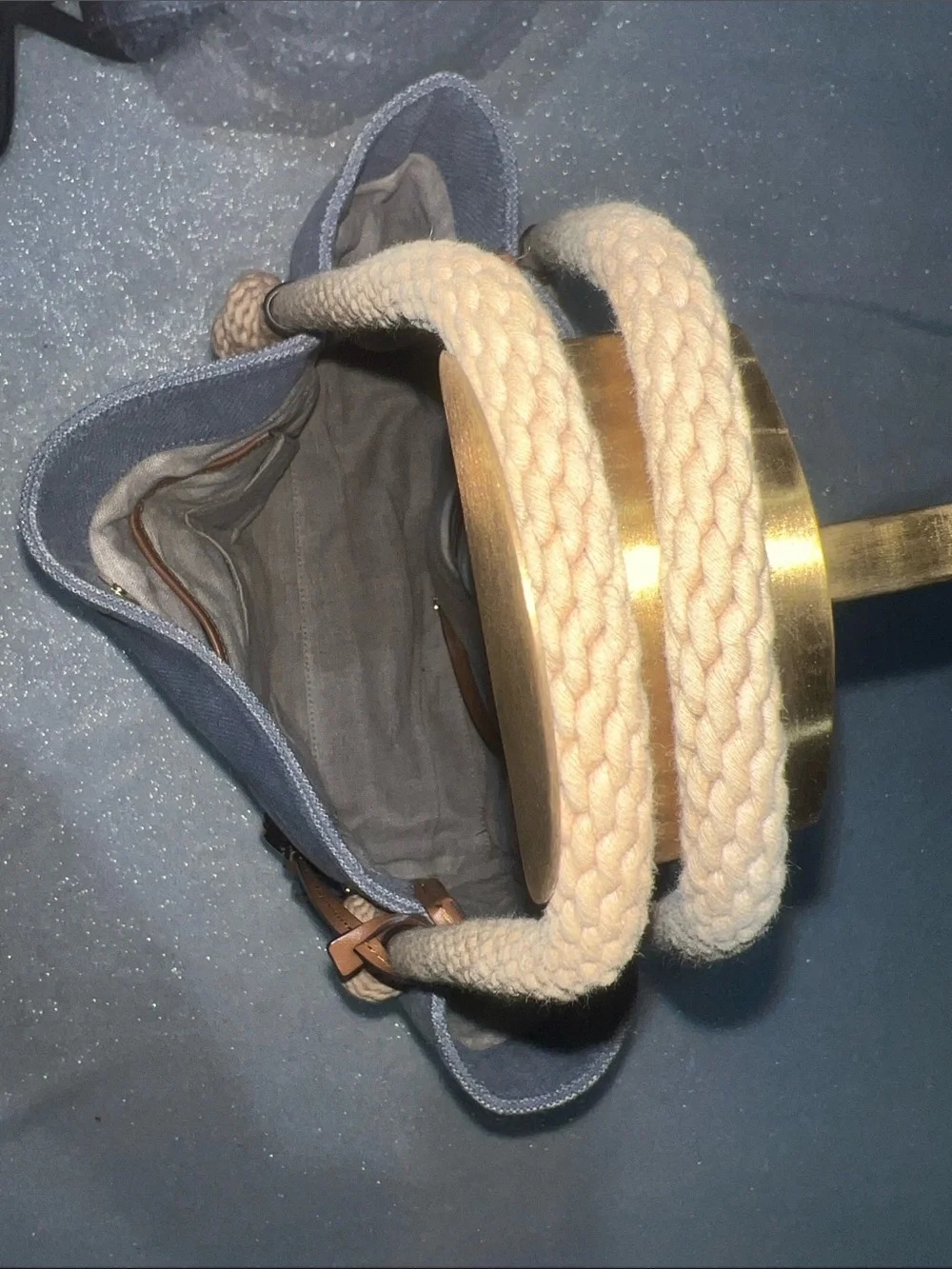 Michael Kors Isla Large Tote Bag, washed denim with signature rope handles.